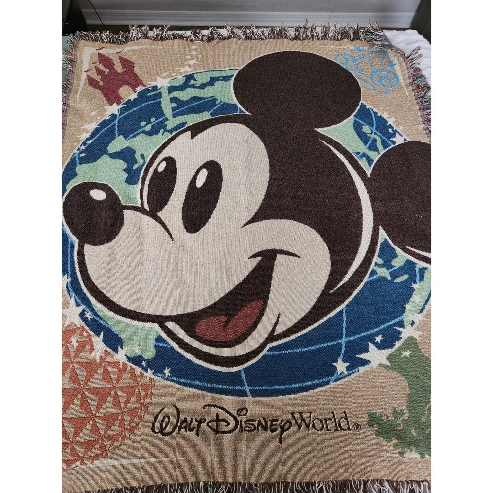 Mickey Mouse Walt Disney World Epcot 4 Parks Tapestry Throw Blanket‎ 58 X 48 EUC